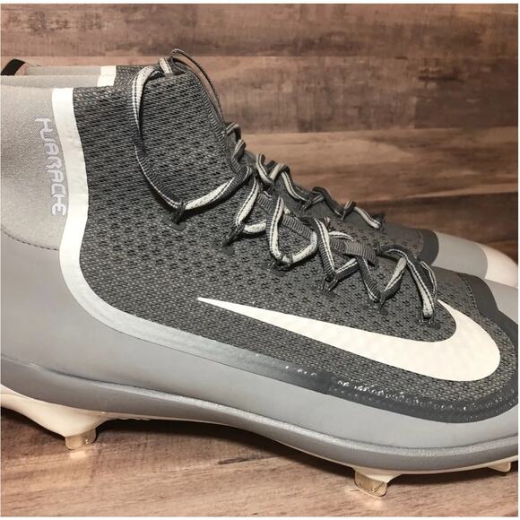 Nike Huarache Gray White 2K Filth High Top Baseball Cleats Mens 16 Metal Spikes main image 8